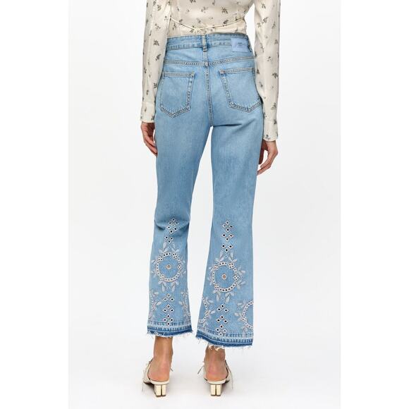 Ganni Broderie Anglaise Betzy Jeans in Light Blue Stone 28 - Picture 3 of 6